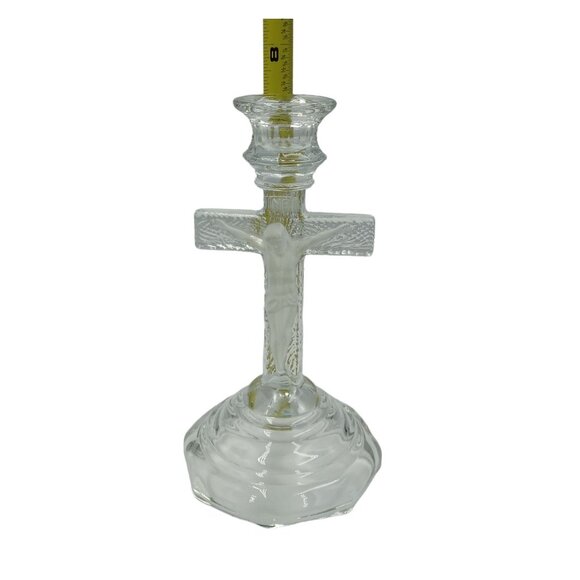 Vintage Crucifix Clear and Frosted Glass Candle Holder Jesus Christ on Cross INR - Picture 8 of 9